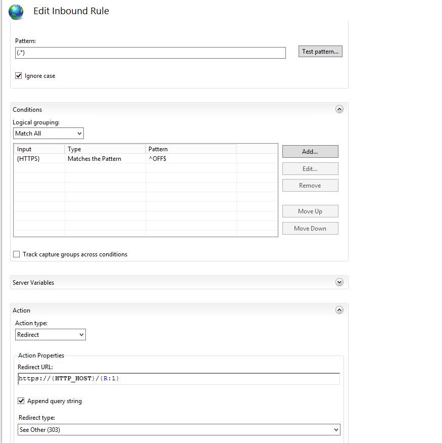 Edit Inbound Rule Menu